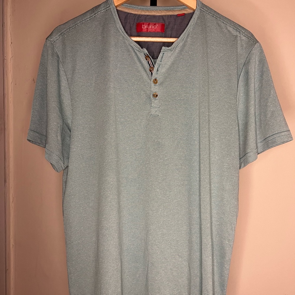 Bruno Milano Super Soft Striped Henley Tee - Aqua